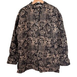 Chicos VTG Aztec Tribal Art To Wear Jacket Size 2 Large Black Tan Jacquard